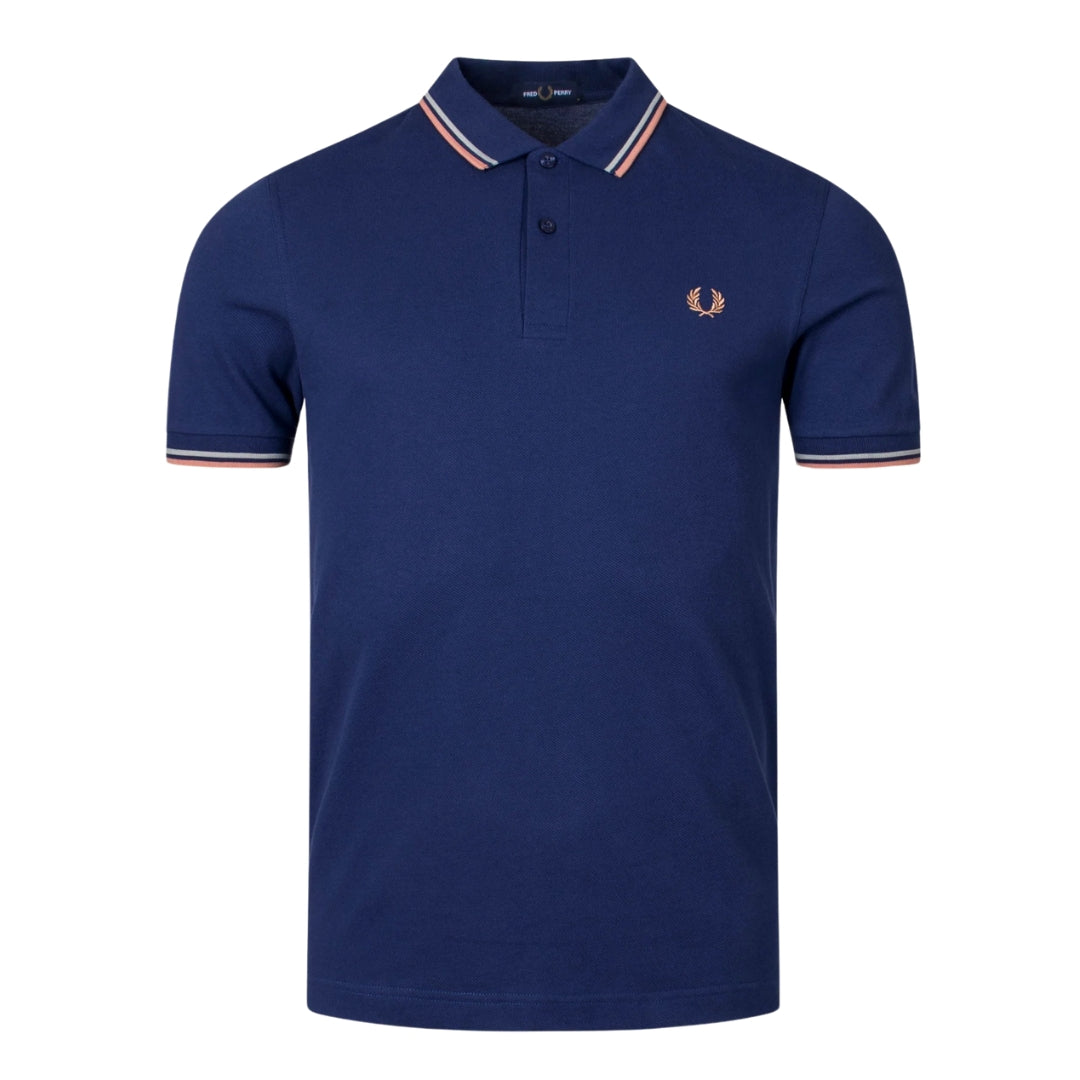 FRED PERRY M3600 T49 FRENCH NAVY/RUST/SEAGREASS TWIN TIPPED POLO SHIRT M