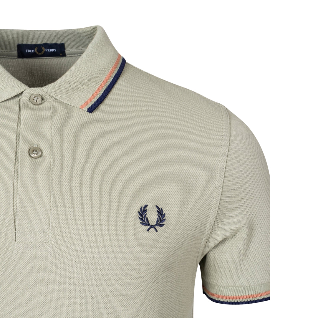 FRED PERRY M3600 T52 SEAGRASS/RUST/FRENCH NAVY TWIN TIPPED POLO SHIRT M