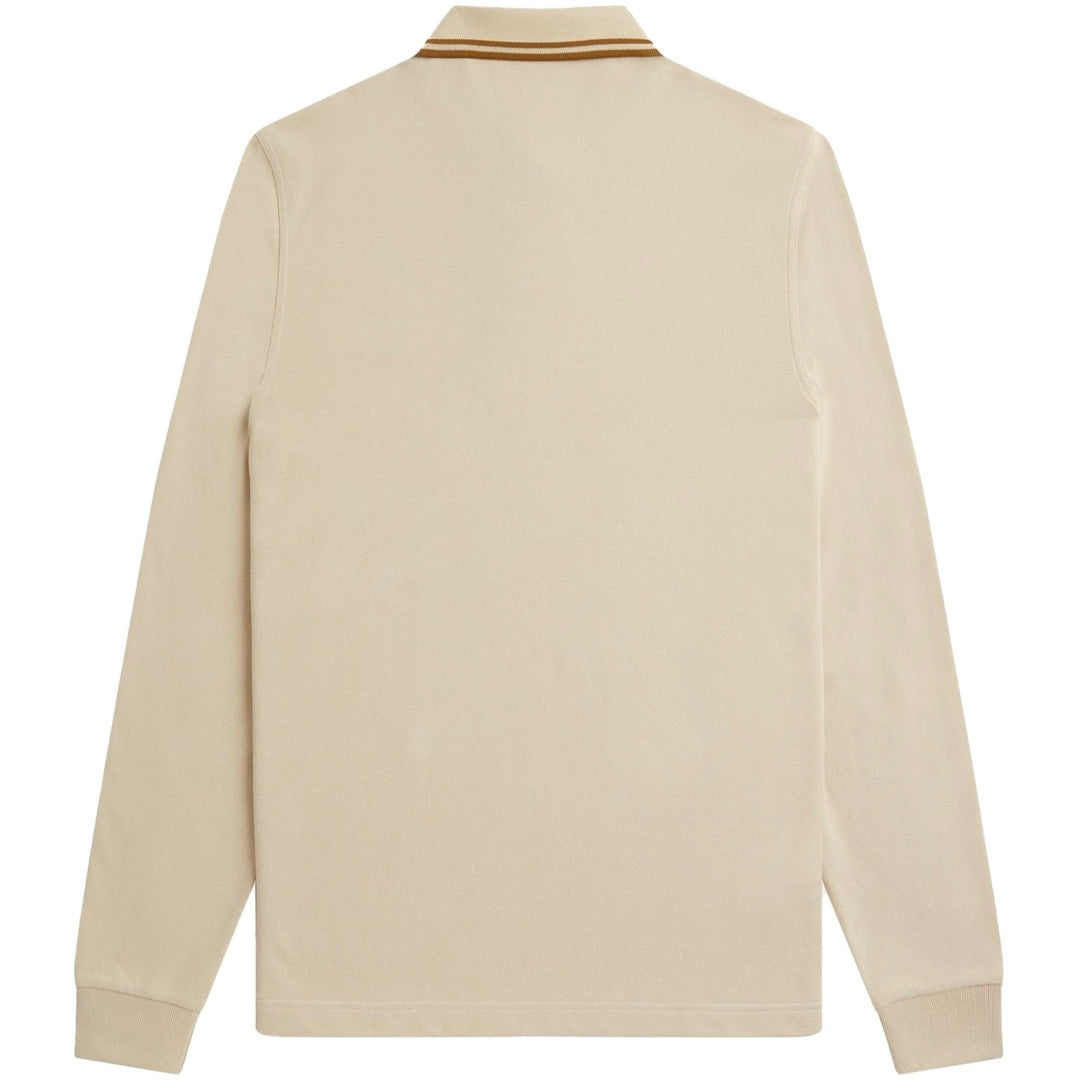 FRED PERRY M3636 691 OATMEAL LS TWIN TIPPED POLO SHIRT S