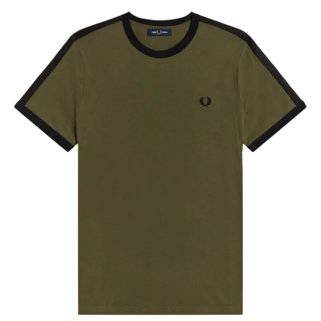 Fred Perry Tonal Tape Ringer Green T-Shirt M