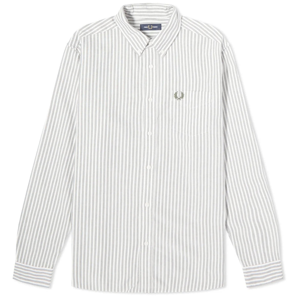 FRED PERRY M6574 638 FIELD GREEN STRIPED OXFORD SHIRT S