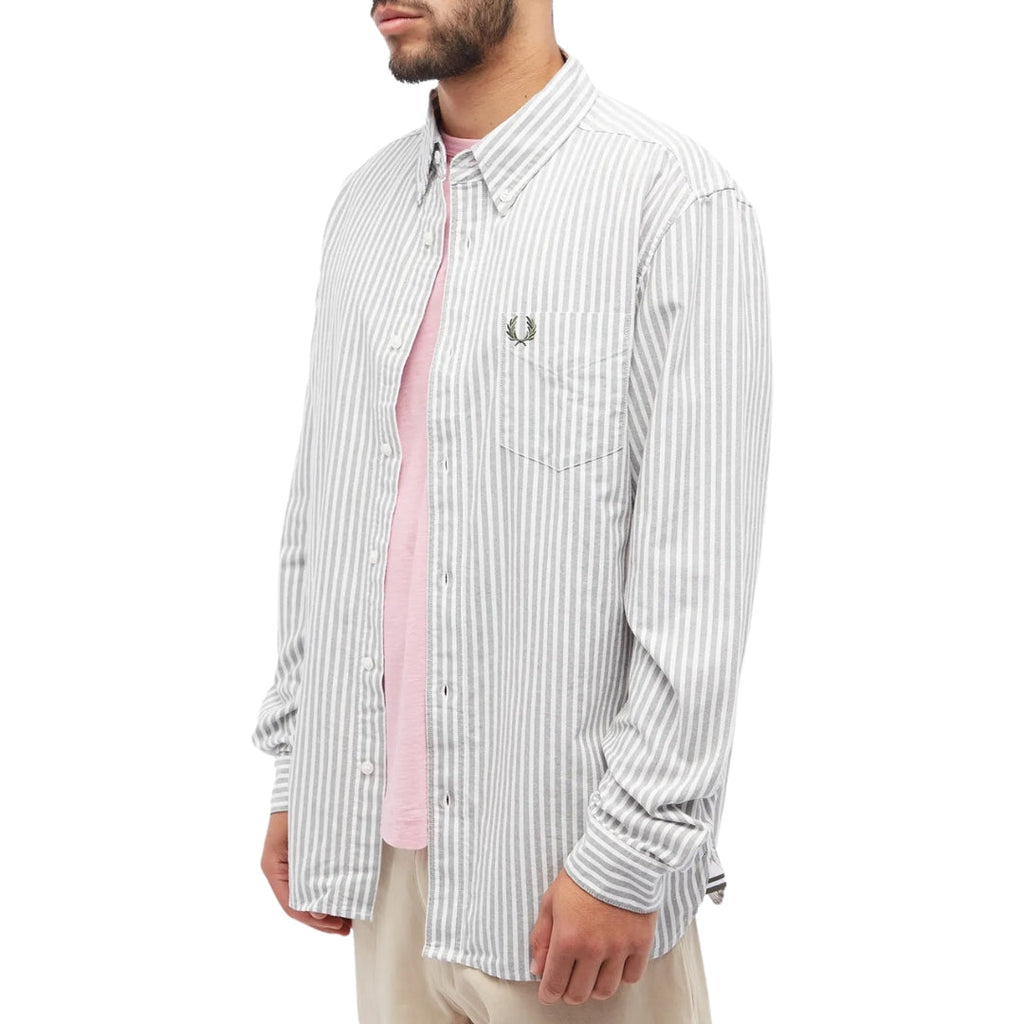 FRED PERRY M6574 638 FIELD GREEN STRIPED OXFORD SHIRT S