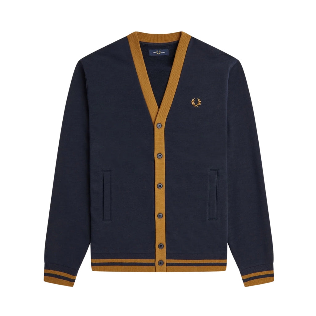 FRED PERRY M6589 608 NAVY BUTTON THROUGH SWEATSHIRT/CARDIGAN S