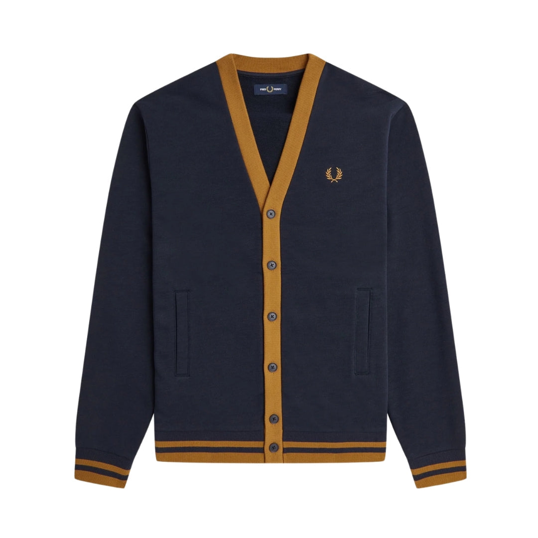 FRED PERRY M6589 608 NAVY BUTTON THROUGH SWEATSHIRT/CARDIGAN S