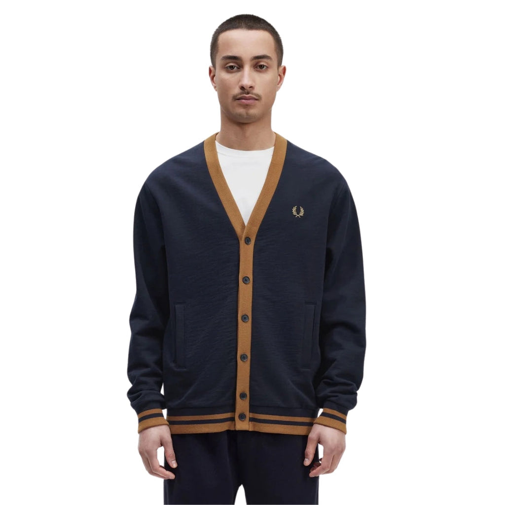 FRED PERRY M6589 608 NAVY BUTTON THROUGH SWEATSHIRT/CARDIGAN S