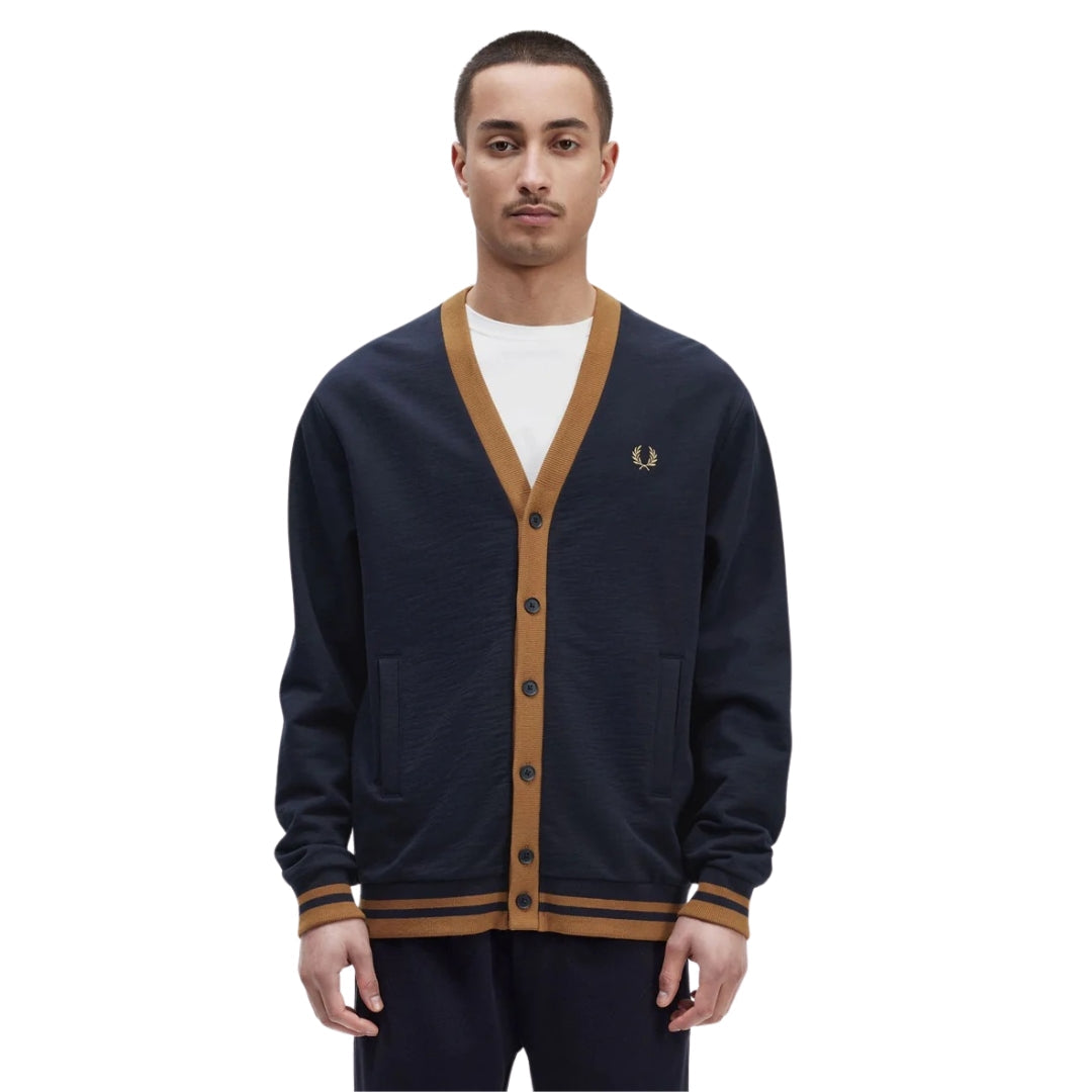 FRED PERRY M6589 608 NAVY BUTTON THROUGH SWEATSHIRT/CARDIGAN S