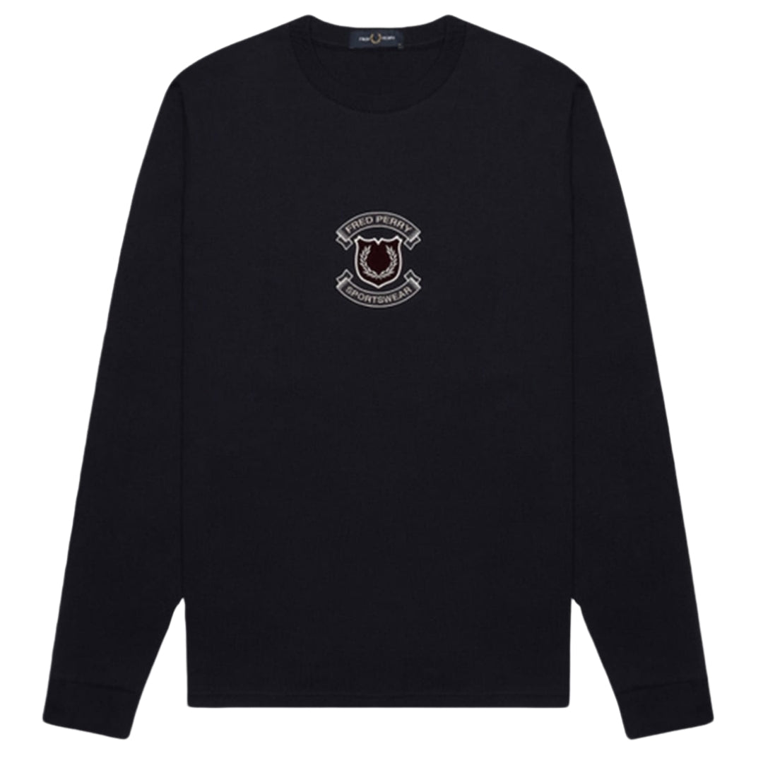 Fred Perry M9588 102 Shield T-Shirt 102 Black Black Long Sleeve T-Shirt Mens M