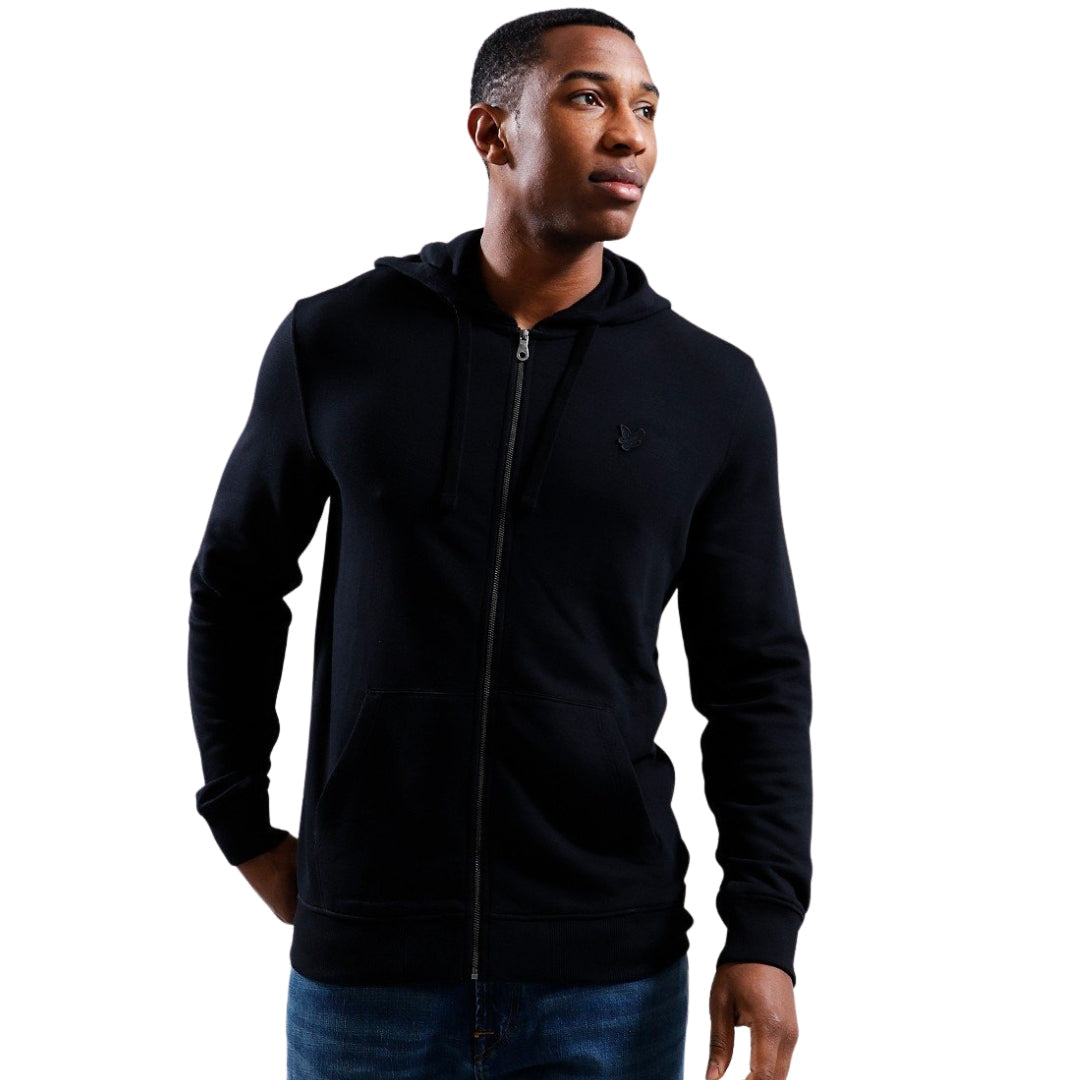 Lyle & Scott Tonal Eagle Jet Black Zip Through Hoodie XS
