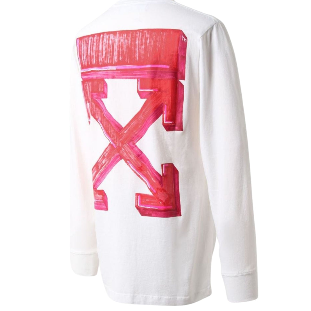 Off White Marker Logo White Long Sleeved Tshirt OMAB001E20JER0030125