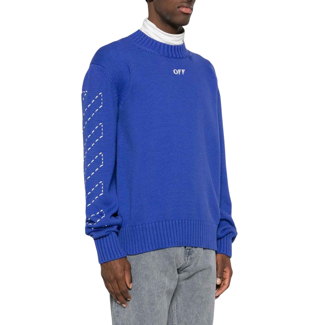 Off-White Stitch Diagonal Knit Crewneck Dark Blue XL