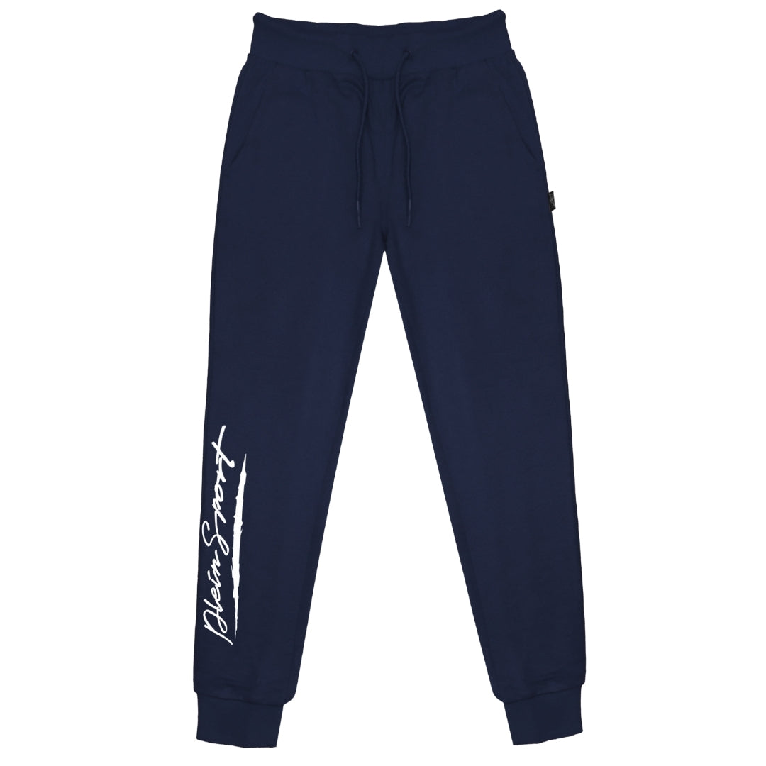 Plein Sport Large Signature Logo Navy Blue Sweatpants S