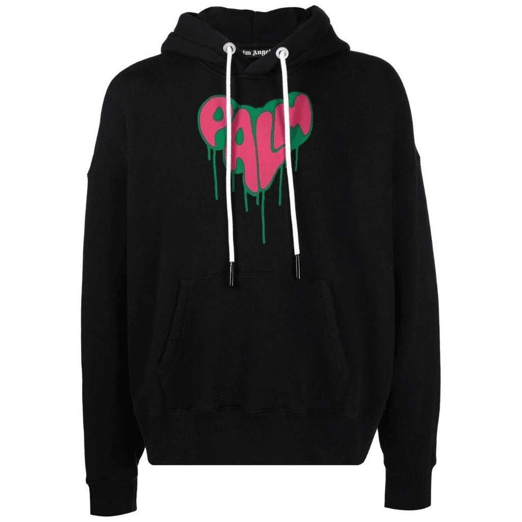Palm Angels Spray Heart Design Black Hoodie S