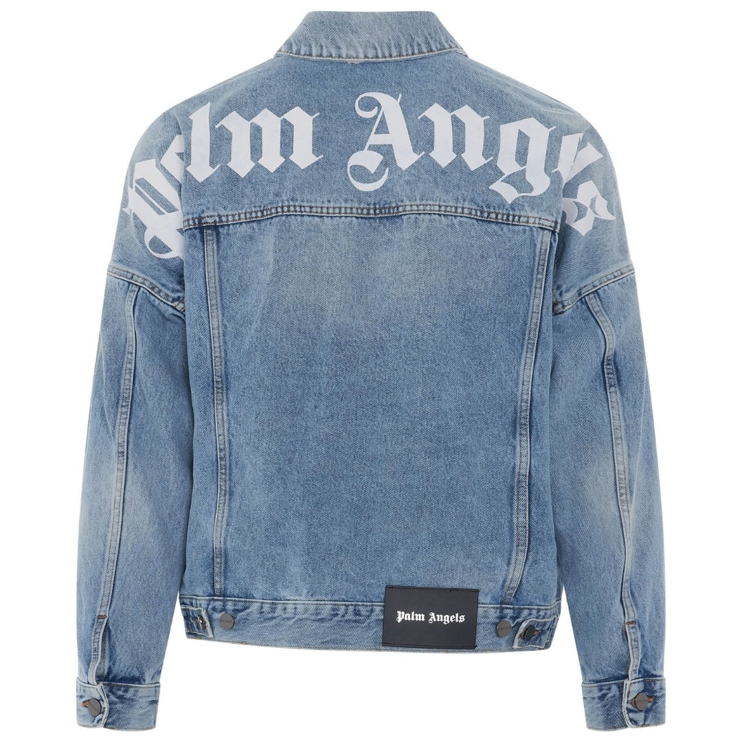 Palm Angels Back Logo Blue Over Denim Jacket
