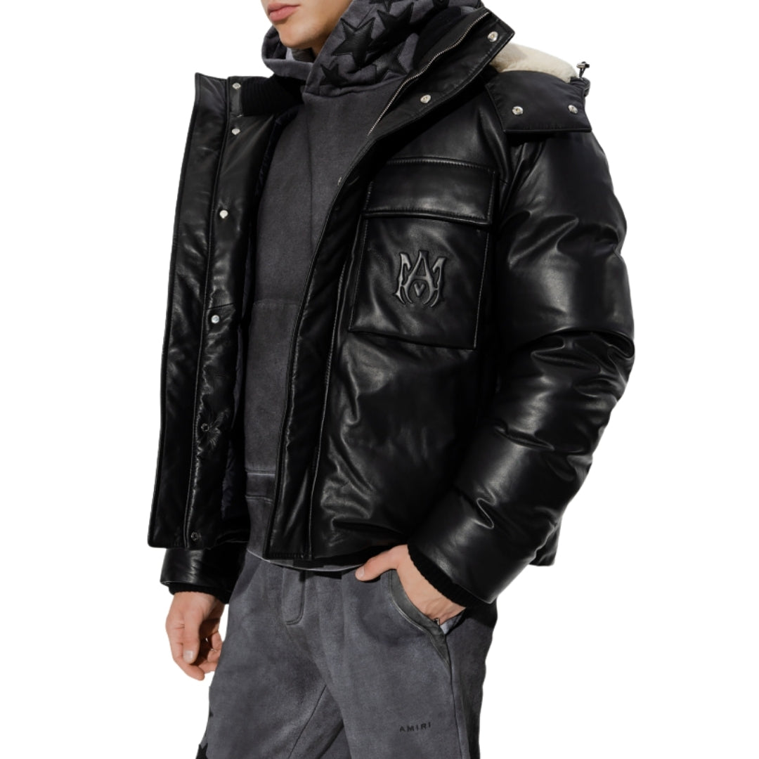 Amiri Plain Leather Down Jacket S