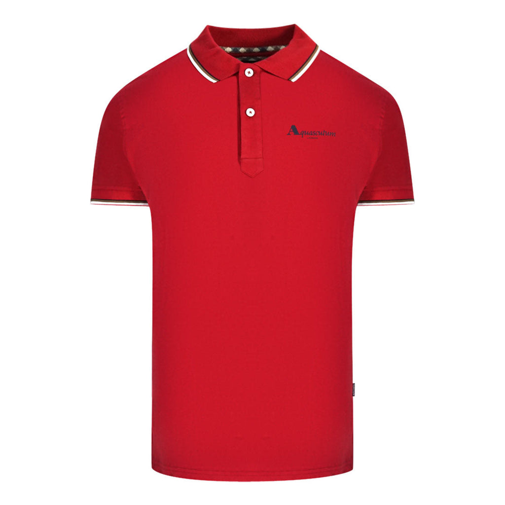 Aquascutum London Tipped Red Polo Shirt QMP051