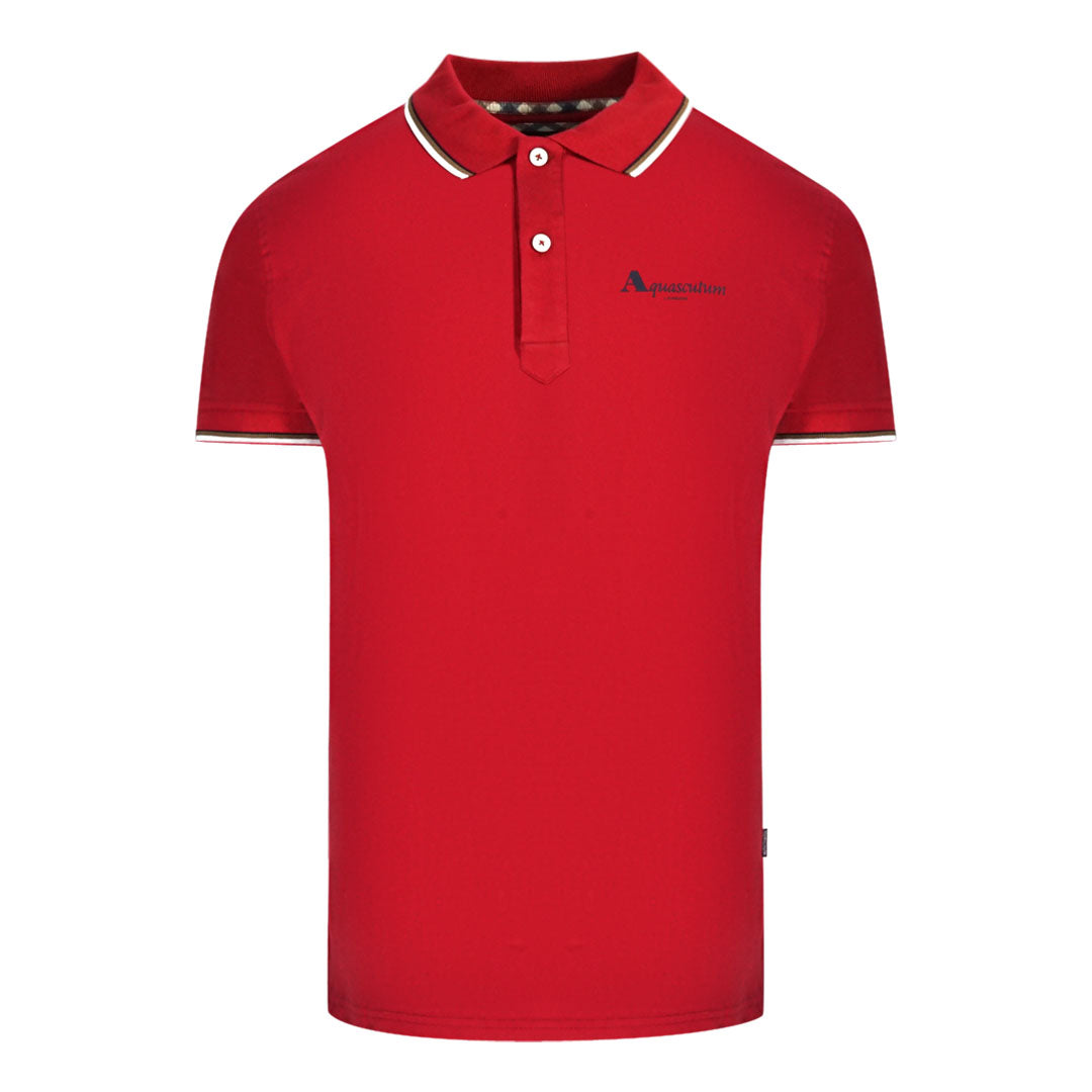 Aquascutum London Tipped Red Polo Shirt QMP051