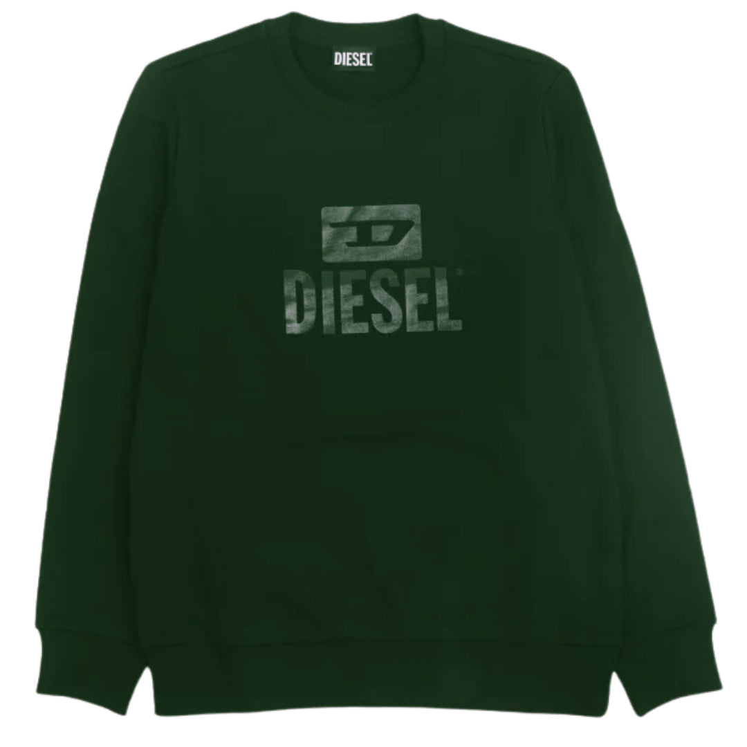 Diesel Mono Tone Logo Dark Green Sweatshirt S-GIR-CREWNECK TONE ON TONE FELPA RIAJH 51F