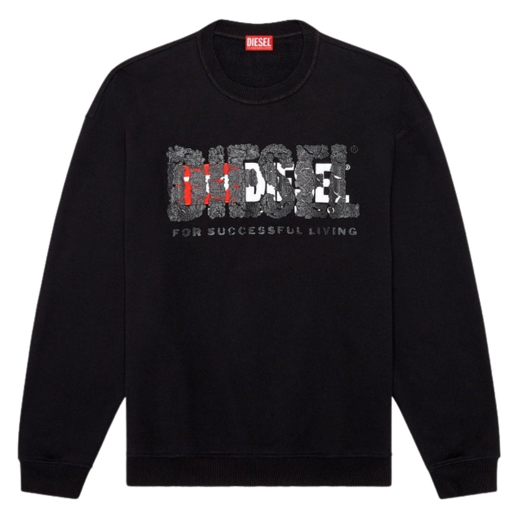 Diesel Double Destroyed Logo Black Sweatshirt S Nabel M 9Xx - Style Centre Wholesale