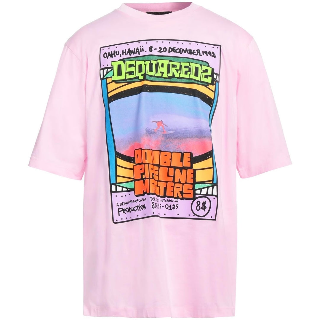 Dsquared2 Double Pipeline Masters Design Skater Fit Coral Pink T-Shirt M