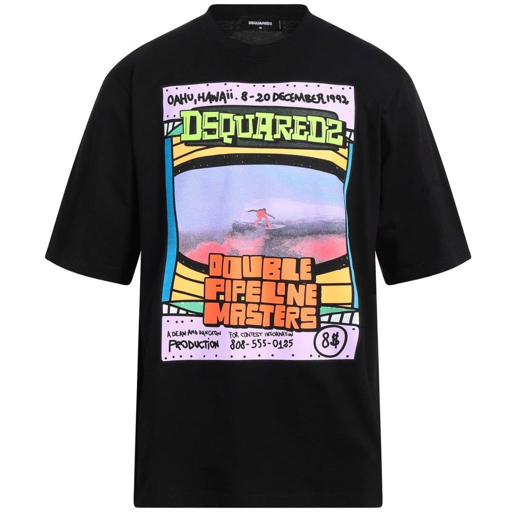 Dsquared2 Double Pipeline Masters Design Skater Fit Black T-Shirt L