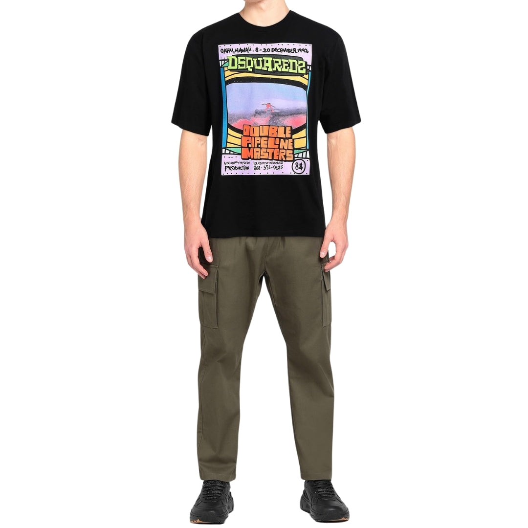 Dsquared2 Double Pipeline Masters Design Skater Fit Black T-Shirt L