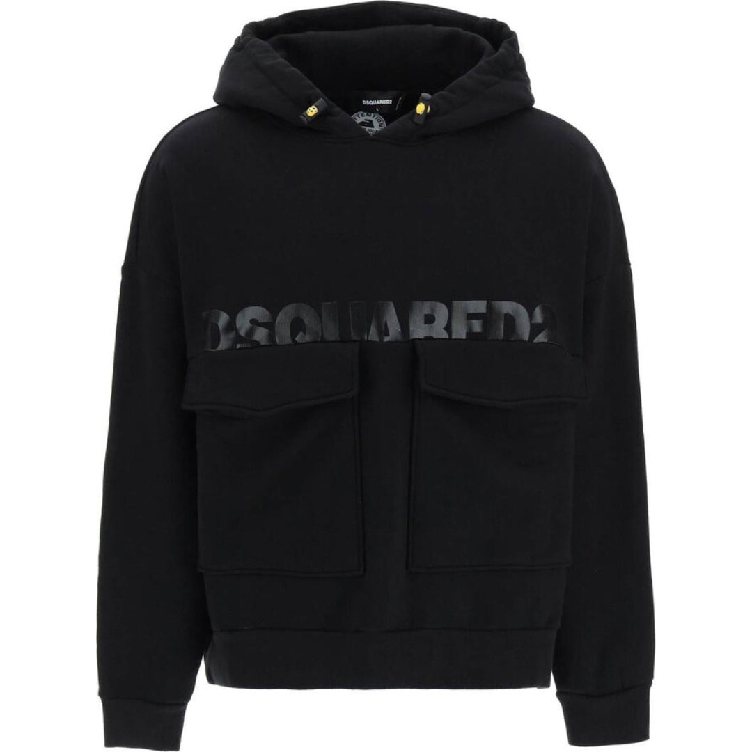 Dsquared2 Printed Logo Large Pockets Black Hoodie S