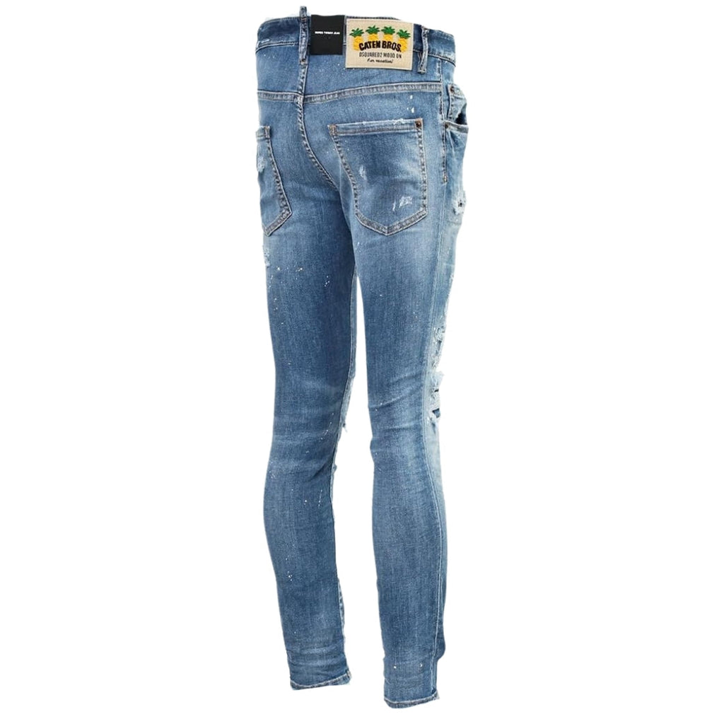 Dsquared2 Super Twinky Jean Paint Splash Reinforced Ripped Blue Jeans S71Lb1361 S30789 470