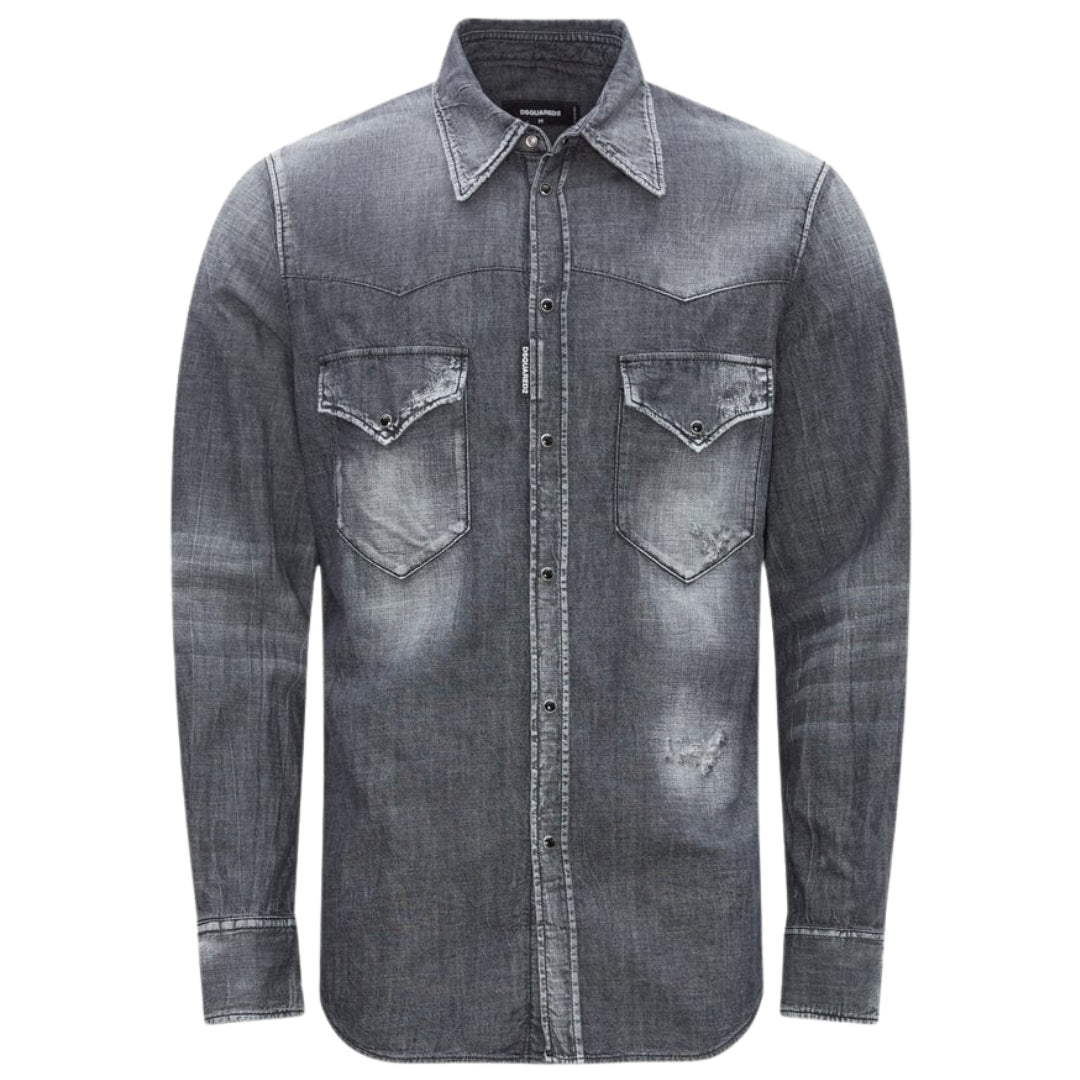 Dsquared2 Fashion Western Faded Grey Denim Shirt M