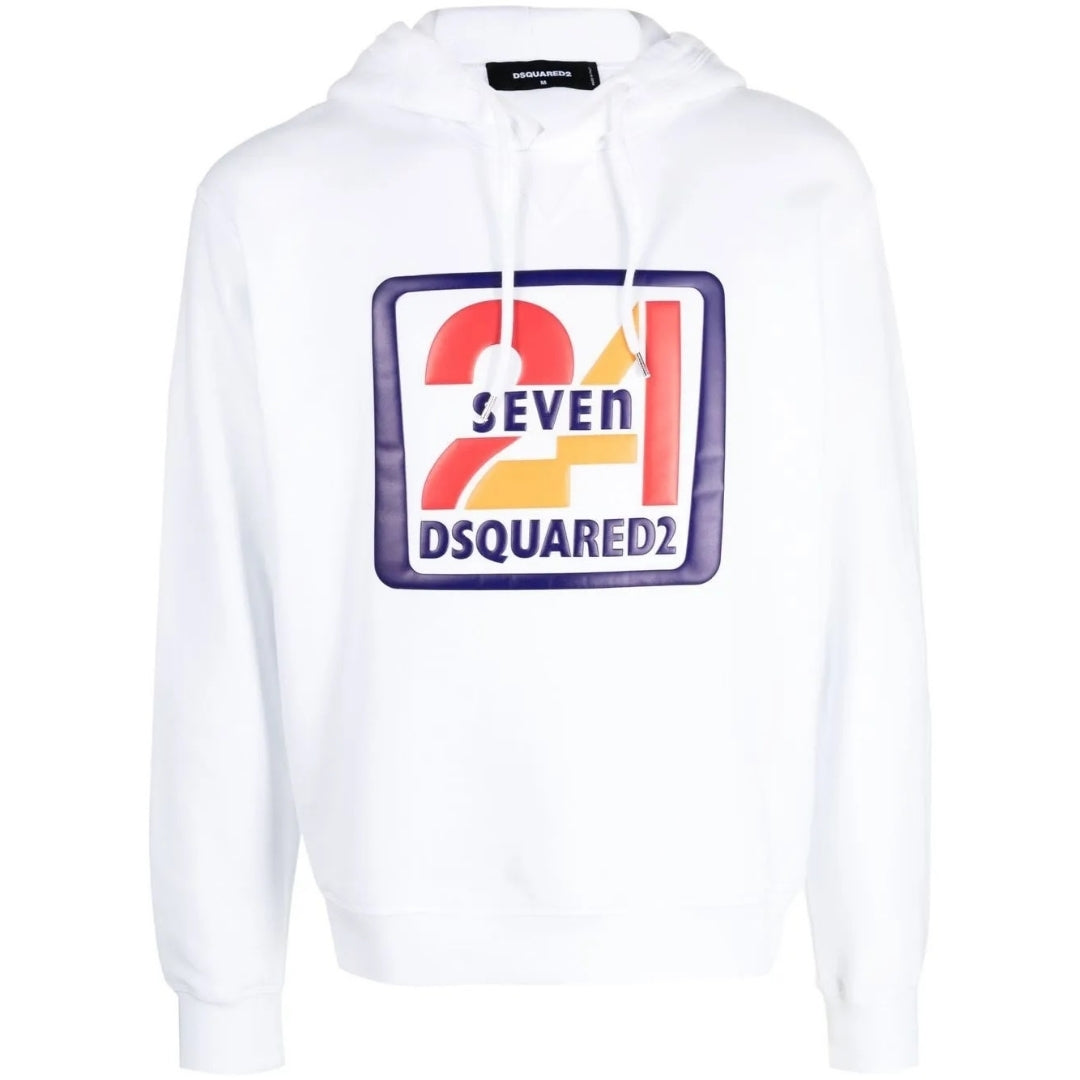 Dsquared2 Cool Fit Seven 24 Logo White Hoodie M