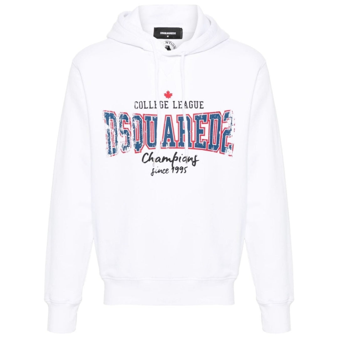 Dsquared2 Cool Fit Faded College League Logo White Hoodie
