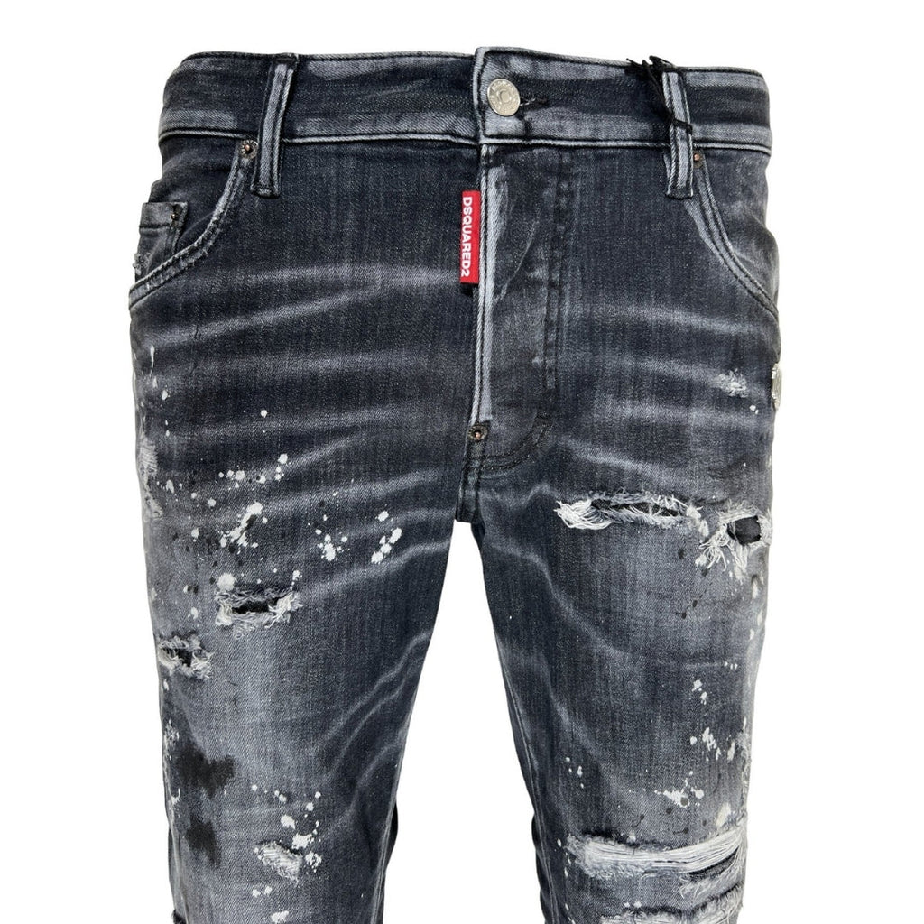 Dsquared2 Skater Jean Reinforced Ripped Paint Splatter Black Wash Jeans S74Lb1430 S30503 900