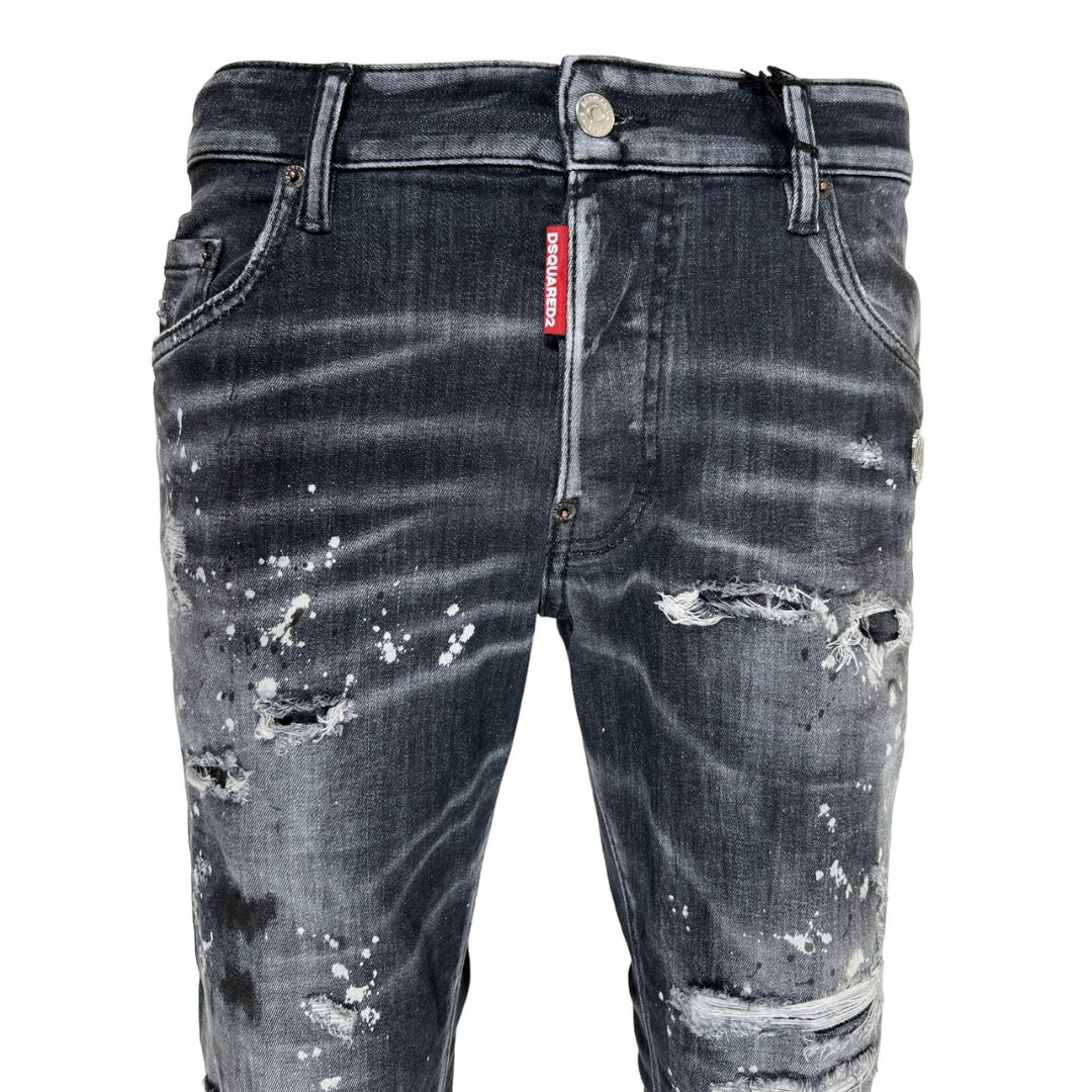Dsquared2 Skater Jean Reinforced Ripped Paint Splatter Black Wash Jeans S74Lb1430 S30503 900