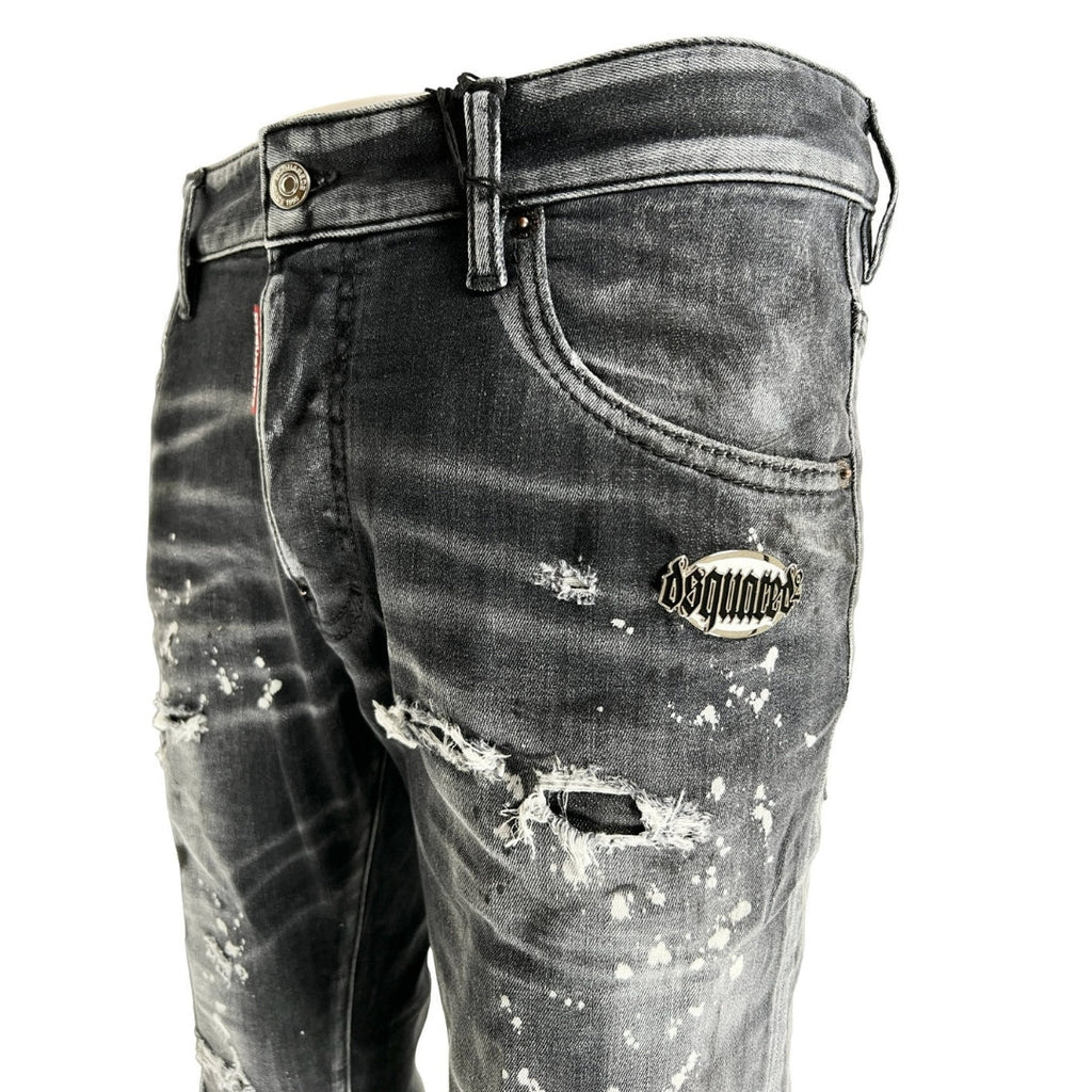 Dsquared2 Skater Jean Reinforced Ripped Paint Splatter Black Wash Jeans S74Lb1430 S30503 900