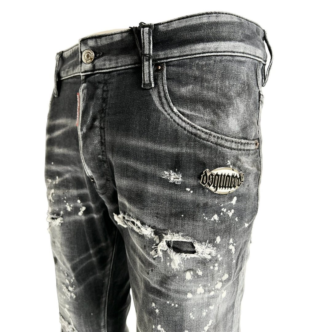 Dsquared2 Skater Jean Reinforced Ripped Paint Splatter Black Wash Jeans S74Lb1430 S30503 900
