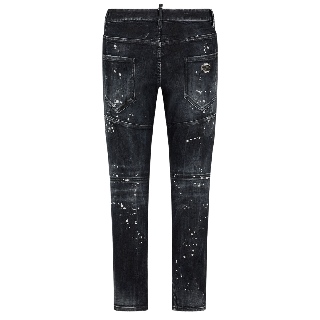 Dsquared2 Tidy Biker Jean Paint Splash Reinforced Ripped Black Jeans S74Lb1431 S30503 900 - Style Centre Wholesale