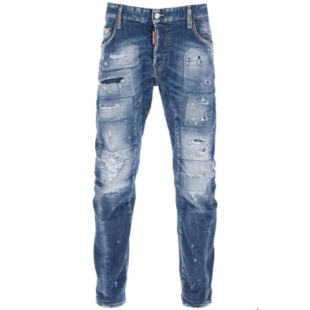 Dsquared2 Tidy Biker Jean Paint Splash Reinforced Ripped Blue Jeans S74Lb1438 S30872 470