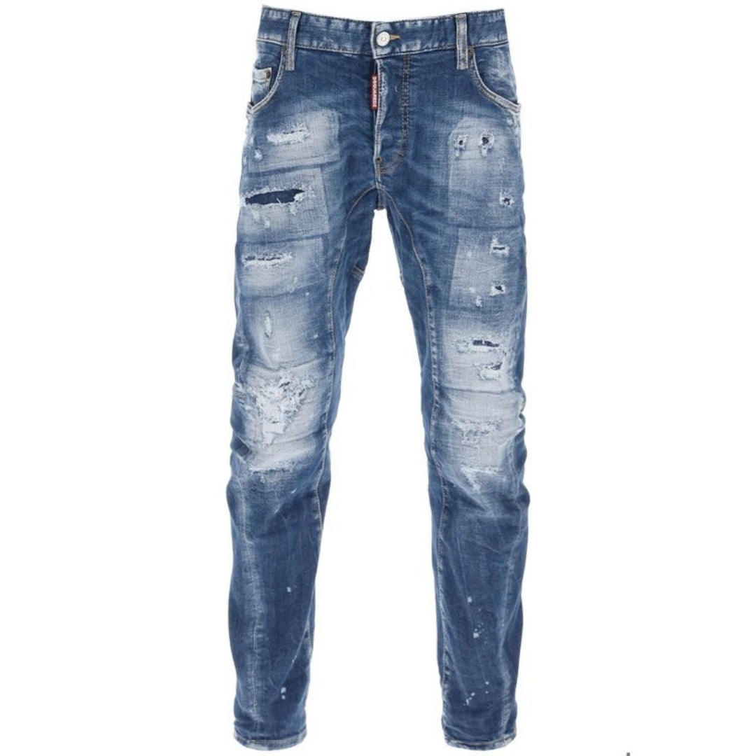 Dsquared2 Tidy Biker Jean Paint Splash Reinforced Ripped Blue Jeans S74Lb1438 S30872 470