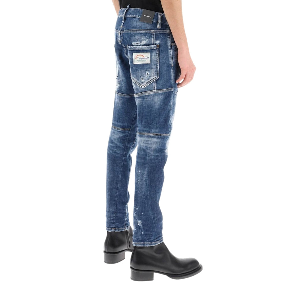 Dsquared2 Tidy Biker Jean Paint Splash Reinforced Ripped Blue Jeans S74Lb1438 S30872 470
