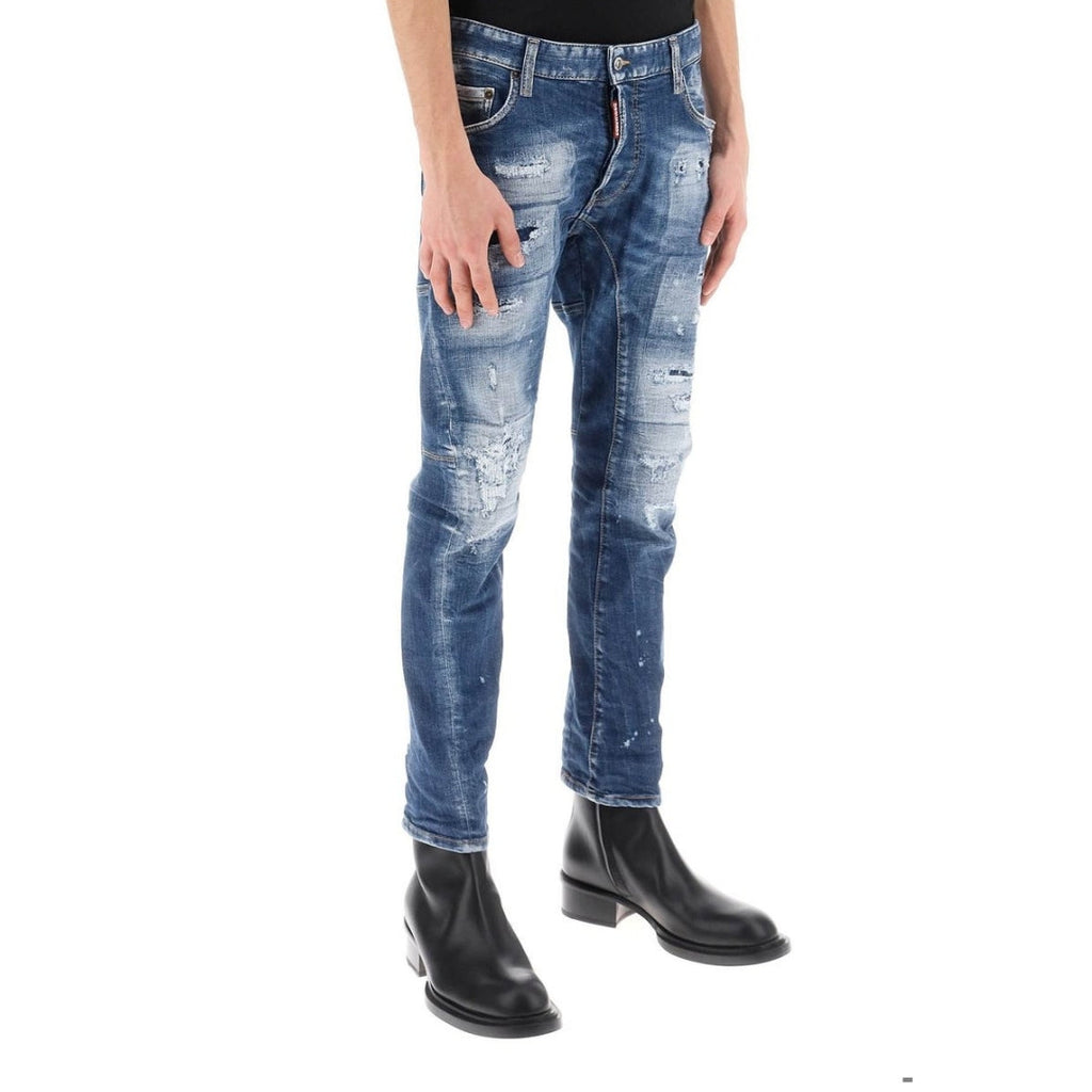 Dsquared2 Tidy Biker Jean Paint Splash Reinforced Ripped Blue Jeans S74Lb1438 S30872 470