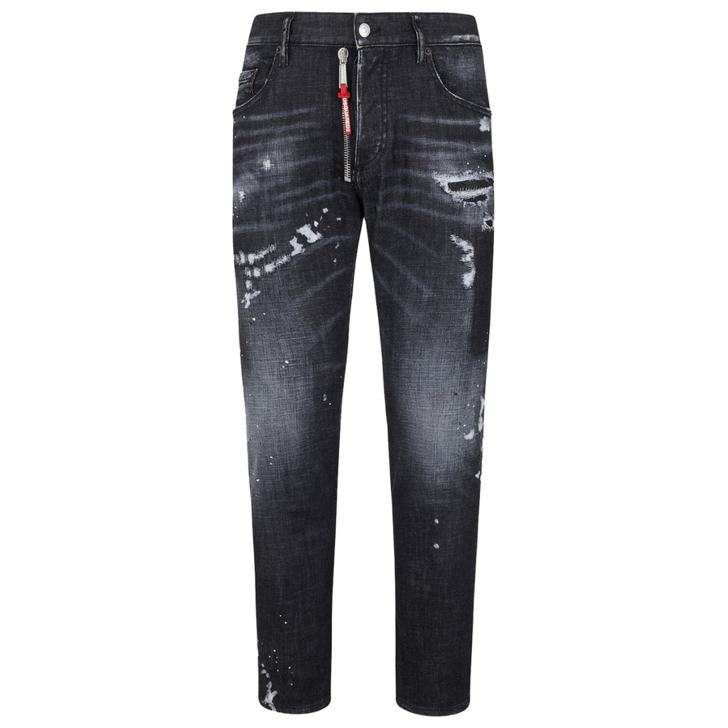 Dsquared2 Skater Jean Ripped Thighs Paint Splatter Black Wash Jeans S74Lb1451 S30357 900
