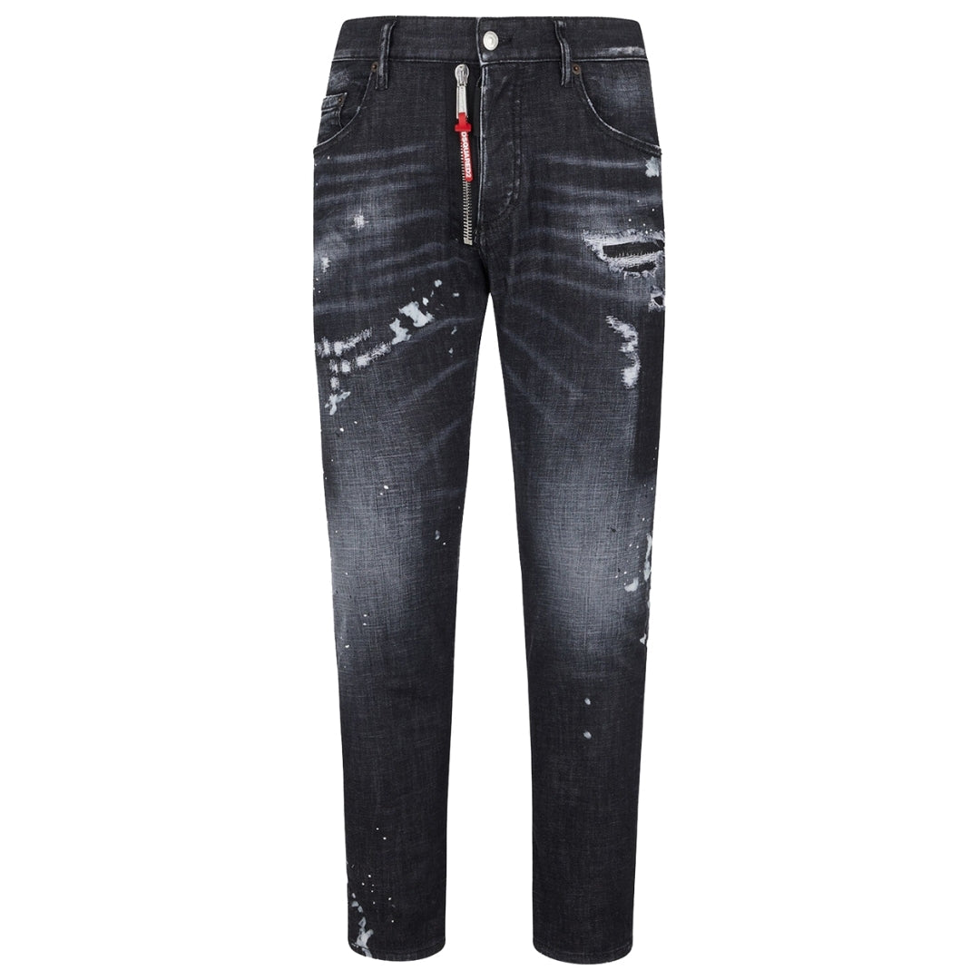 Dsquared2 Skater Jean Ripped Thighs Paint Splatter Black Wash Jeans S74Lb1451 S30357 900