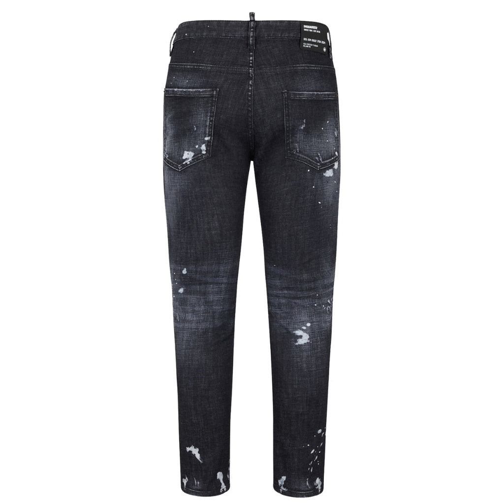 Dsquared2 Skater Jean Ripped Thighs Paint Splatter Black Wash Jeans S74Lb1451 S30357 900