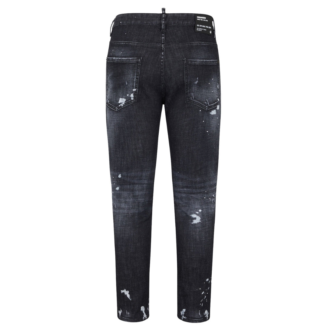 Dsquared2 Skater Jean Ripped Thighs Paint Splatter Black Wash Jeans S74Lb1451 S30357 900