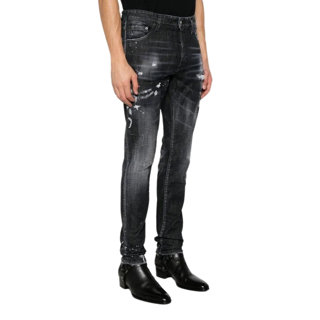Dsquared2 Cool Guy Jean Black Paint Splattered Ripped Wash Jeans S74Lb1480 S30357 900