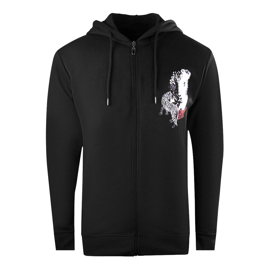 Cavalli Class Large Tiger Design Black Zip Up Hoodie