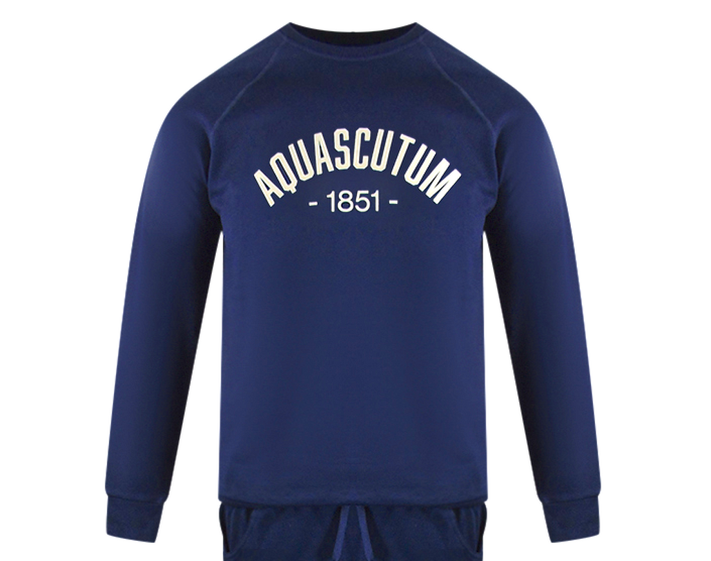 Aquascutum Aa_Ow04_St002 Oldchool Crewneck Navy St002 11 Navy Blue Creckneck And Track Pants Set Male