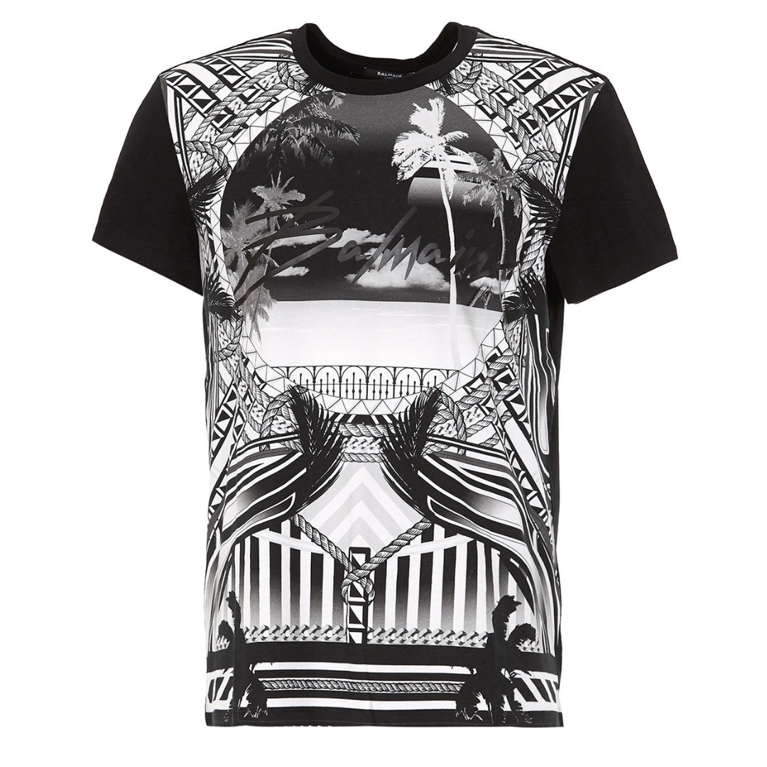 BALMAIN TH01601I296 Balmain Resort Logo Black T-Shirt EAB BLACK T-SHIRT MALE S