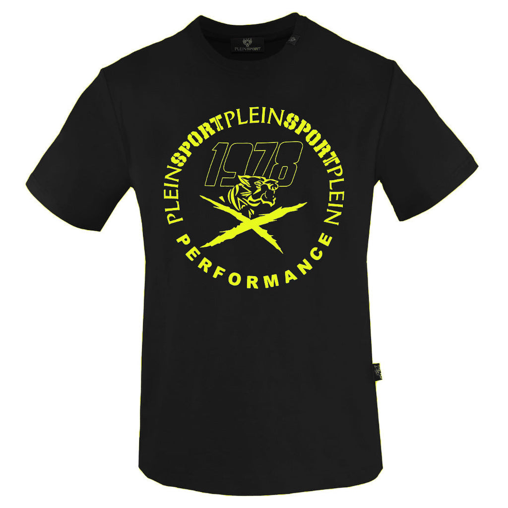 Plein Sport Large Yellow Performance Logo Black T-Shirt L
