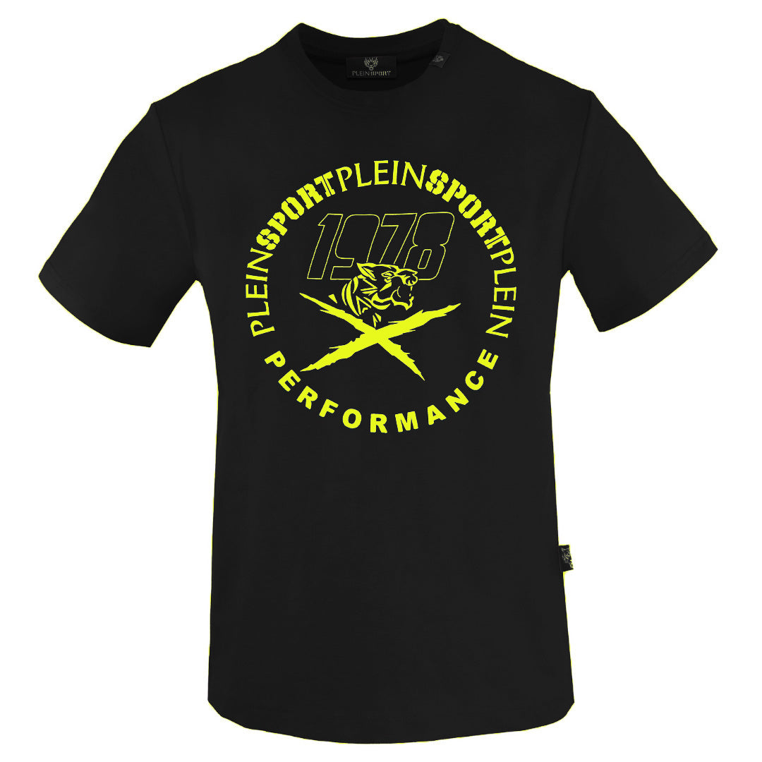 Plein Sport Large Yellow Performance Logo Black T-Shirt L