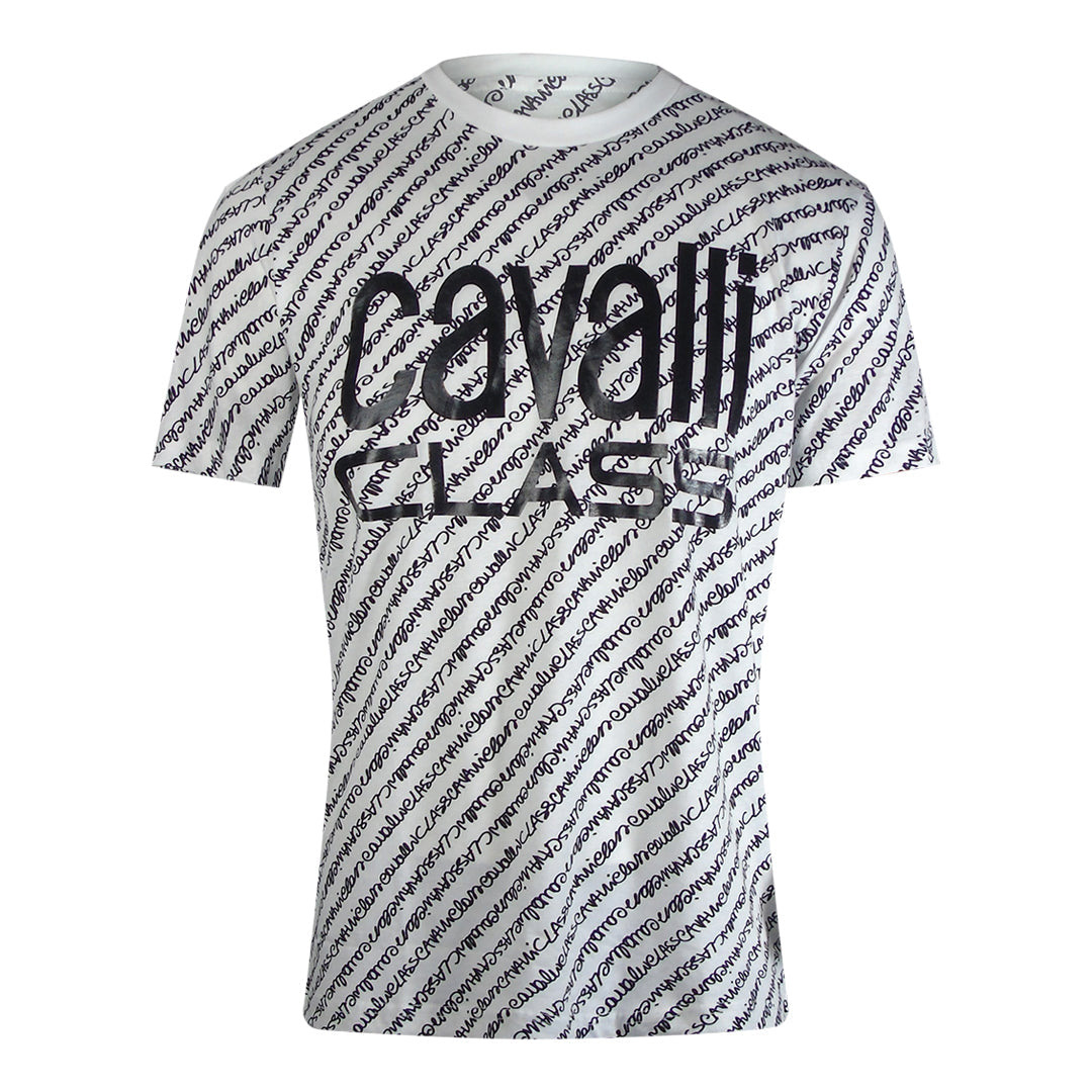 Cavalli Class Txt60K 3Po96 D0027 White/Black T-Shirt Mens M